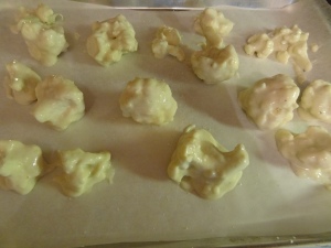 Cauliflower coated & ready  to be baked at 450 F